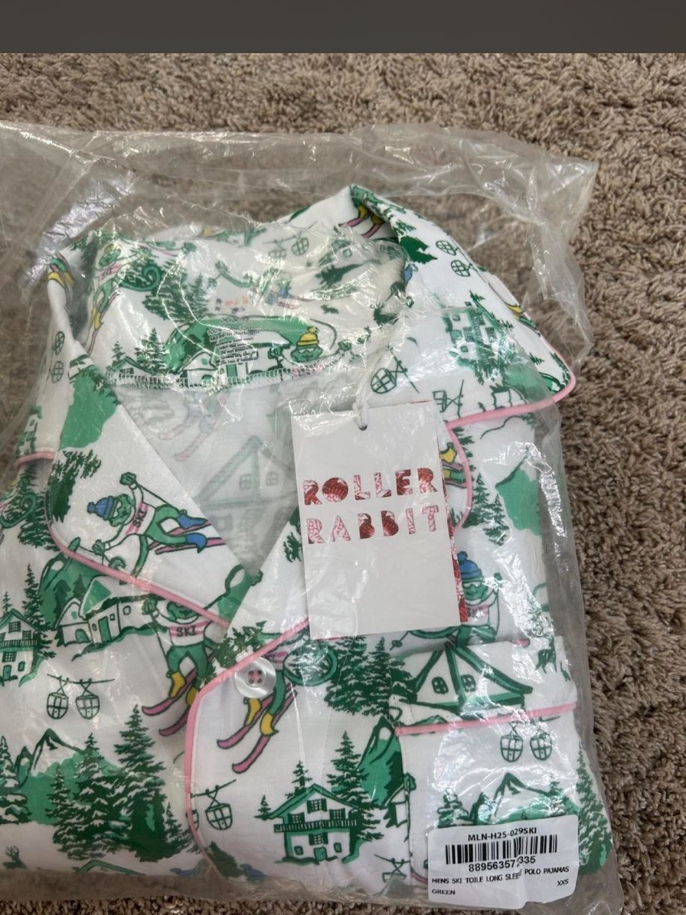 Roller Rabbit Green Ski-Print Pajama Set